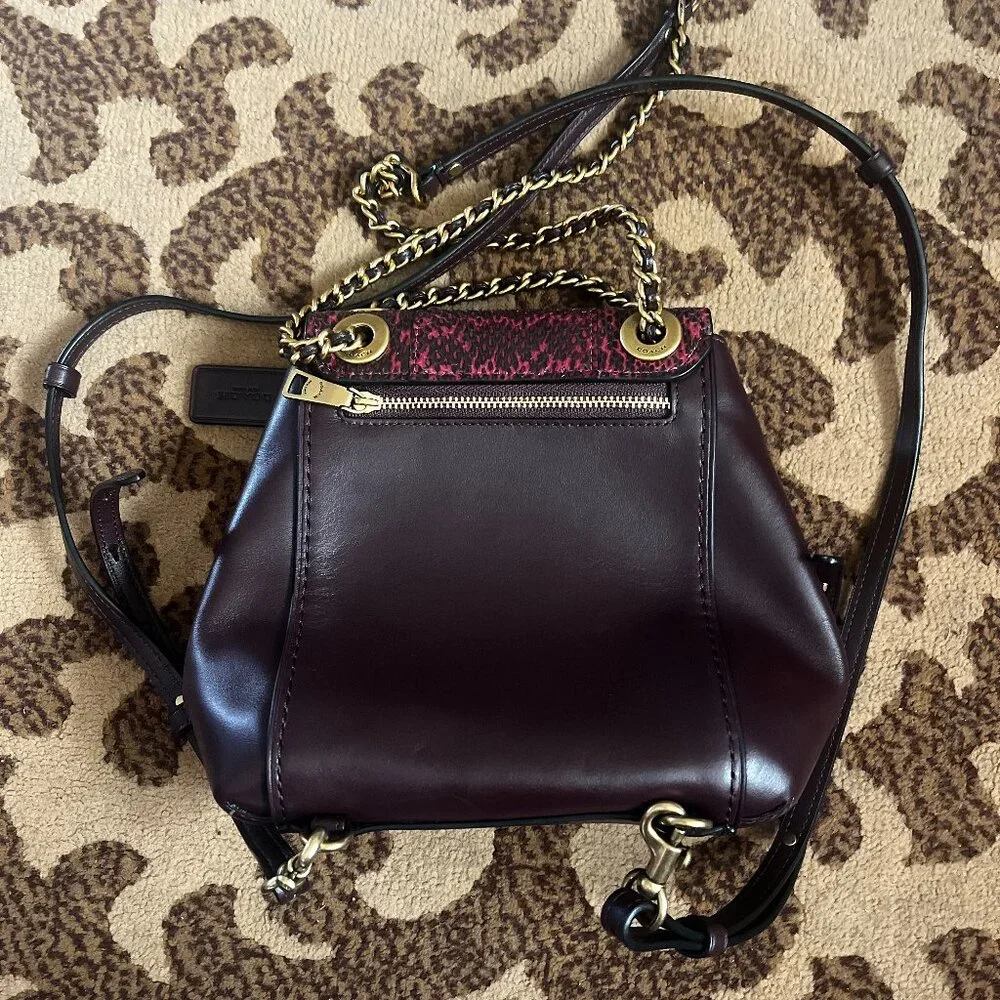 COACH Wine Burgundy Parker Convertible Mini Backpack 16 with Snakeskin Detail - Picture 3 of 3